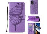 Moto G Stylus 5G 2022 Case, Butterfly Embossing Flip Leather Card Holder Custodia Protettiva In Pelle Con Stand Per Motorola Moto G Stylus 5G 2022 Purple