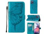 Moto S30 Pro Case, Butterfly Relief Flip Custodia In Pelle Con Slot Per Schede E Stand Per Motorola Moto S30 Pro 5G Blu