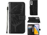 Oneplus Nord 2 5G Case, Butterfly Relief Flip Custodia In Pelle Con Slot Per Schede E Supporto Per Oneplus Nord 2 5G Nero