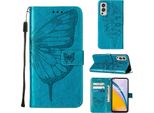 Oneplus Nord 2 5G Case, Butterfly Emboss Flip Custodia In Pelle Con Slot Per Schede E Stand Per Oneplus Nord 2 5G Blu