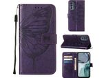 Moto G62 5G Case, Butterfly Relief Flip Custodia In Pelle Con Slot Per Schede E Stand Per Motorola Moto G62 5G Viola