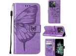 Oneplus 10T 5G Case, Butterfly Emboss Flip Custodia In Pelle Con Slot Per Schede E Stand Per Oneplus 10T 5G Viola