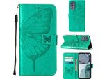 Moto G62 5G Case, Butterfly Relief Flip Custodia In Pelle Con Slot Per Schede E Stand Per Motorola Moto G62 5G Verde