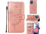Moto S30 Pro Case, Butterfly Relief Flip Custodia In Pelle Con Slot Per Schede E Stand Per Motorola Moto S30 Pro 5G Rose Gold