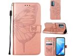 Oneplus Nord N200 5G Case, Butterfly Emboss Flip Custodia In Pelle Con Slot Per Schede E Supporto Per Oneplus Nord N200 5G Rose Gold