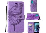 Moto G71 5G Case, Butterfly Embossed Flip Leather Card Holder Custodia Protettiva In Pelle Con Supporto Per Motorola Moto G71 5G Purple