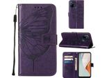 Custodia Oneplus Nord N100, Custodia In Pelle Flip A Rilievo Farfalla Con Slot Per Schede E Supporto Per Oneplus Nord N100 Viola