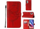 Xiaomi 11I Case, Butterfly Relief Flip Custodia In Pelle Con Slot Per Schede E Stand Per Xiaomi 11I / Poco F3 / Redmi K40 / K40 Pro Rosso