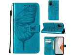 Custodia Oneplus Nord N100, Custodia In Pelle Flip A Rilievo Farfalla Con Slot Per Schede E Supporto Per Oneplus Nord N100 Blu