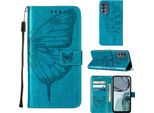 Moto G62 5G Case, Butterfly Relief Flip Custodia In Pelle Con Slot Per Schede E Stand Per Motorola Moto G62 5G Blu