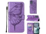 Moto G62 5G Case, Butterfly Embossed Flip Leather Card Holder Custodia Protettiva In Pelle Con Supporto Per Motorola Moto G62 5G Purple
