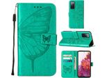 Galaxy S20 Fe 4G Case, Butterfly Relief Flip Custodia In Pelle Con Slot Per Schede E Stand Per Samsung Galaxy S20 Fe 4G / 5G Verde