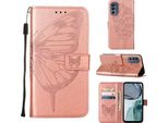 Moto G62 5G Case, Butterfly Embossing Flip Leather Card Holder Custodia Protettiva In Pelle Con Stand Per Motorola Moto G62 5G Rose Gold
