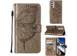 Moto G Stylus 4G 2022 Case, Butterfly Emboss Flip Custodia In Pelle Con Slot Per Schede E Supporto Per Motorola Moto G Stylus 4G 2022 Grigio