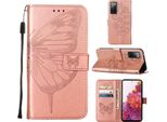 Galaxy S20 Fe 4G Case, Butterfly Relief Flip Custodia In Pelle Con Slot Per Schede E Stand Per Samsung Galaxy S20 Fe 4G / 5G Rose Gold