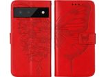 Google Pixel 6 Case, Farfalla In Rilievo Flip In Pelle Titolare Di Carta Protettiva Custodia In Pelle Con Supporto Per Google Pixel 6 Rosso
