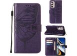 Moto G Stylus 4G 2022 Case, Butterfly Relief Flip Custodia In Pelle Con Slot Per Schede E Stand Per Motorola Moto G Stylus 4G 2022 Viola