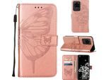 Galaxy S20 Ultra Case, Farfalla In Rilievo Flip Custodia In Pelle Portacarte Con Supporto Per Samsung Galaxy S20 Ultra Rose Gold