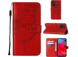 Moto G Stylus 5G 2021 Case, Butterfly Relief Flip Custodia In Pelle Con Slot Per Schede E Stand Per Motorola Moto G Stylus 5G 2021 Rosso