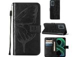 Oppo Realme 8 5G Case, Farfalla Rilievo Flip Custodia In Pelle Con Tasca Per Carte E Stand Per Oppo Realme 8 5G / Realme V13 5G / Narzo 30 5G Nero