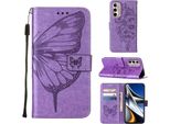 Moto G Stylus 4G 2022 Case, Butterfly Embossing Flip Leather Card Holder Custodia Protettiva In Pelle Con Supporto Per Motorola Moto G Stylus 4G 2022 Purple