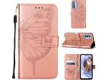 Moto G31 Case, Butterfly Relief Flip Custodia In Pelle Con Slot Per Schede E Stand Per Motorola Moto G31 Rose Gold