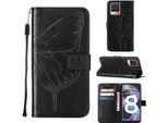 Oppo Realme 8 Case, Butterfly Relief Flip Custodia In Pelle Con Slot Per Schede E Stand Per Oppo Realme 8 / Realme 8 Pro Nero