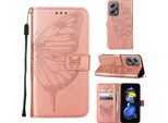 Xiaomi Poco X4 Gt 5G Case, Butterfly Relief Flip Custodia In Pelle Con Slot Per Schede E Stand Per Xiaomi Poco X4 Gt 5G Rose Gold