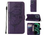 Oppo Realme 8 5G Case, Farfalla Rilievo Flip Custodia In Pelle Con Tasca Per Carte E Stand Per Oppo Realme 8 5G / Realme V13 5G / Narzo 30 5G Viola
