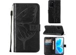 Oppo A55S 5G Case, Butterfly Relief Flip Custodia In Pelle Con Slot Per Schede E Stand Per Oppo A55S 5G Nero