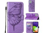 Galaxy A22 4G Case, Butterfly Relief Flip Custodia In Pelle Con Slot Per Schede E Stand Per Samsung Galaxy A22 4G Purple