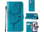 Moto G31 Case, Butterfly Embossed Flip Leather Card Holder Custodia Protettiva In Pelle Con Supporto Per Motorola Moto G31 Blue