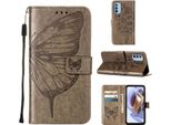Moto G31 Case, Butterfly Relief Flip Custodia In Pelle Con Slot Per Schede E Stand Per Motorola Moto G31 Grigio