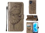 Oppo Find X5 Pro Case, Butterfly Relief Flip Custodia In Pelle Con Slot Per Schede E Supporto Per Oppo Find X5 Pro Grigio