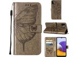 Galaxy A22 5G Case, Butterfly Relief Flip Custodia In Pelle Con Slot Per Schede E Stand Per Samsung Galaxy A22 5G Grigio