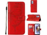 Moto G31 Case, Butterfly Relief Flip Custodia In Pelle Con Slot Per Schede E Stand Per Motorola Moto G31 Rosso