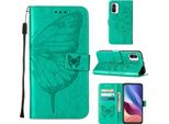 Xiaomi 11I Case, Butterfly Relief Flip Custodia In Pelle Con Slot Per Schede E Stand Per Xiaomi 11I / Poco F3 / Redmi K40 / K40 Pro Verde