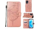 Oppo Find X5 Pro Case, Butterfly Relief Flip Custodia In Pelle Con Tasca Per Carte E Stand Per Oppo Find X5 Pro Rose Gold