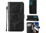 Moto G22 Case, Butterfly Relief Flip Custodia In Pelle Con Slot Per Schede E Stand Per Motorola Moto G22 Nero