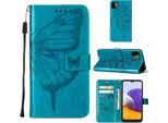 Galaxy A22 5G Case, Butterfly Relief Flip Custodia In Pelle Con Slot Per Schede E Stand Per Samsung Galaxy A22 5G Blu