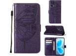 Oppo Find X5 Pro Case, Farfalla Rilievo Flip Custodia In Pelle Con Tasca Per Carte E Stand Per Oppo Find X5 Pro Viola
