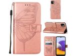 Galaxy A22 5G Case, Butterfly Relief Flip Custodia In Pelle Con Slot Per Schede E Stand Per Samsung Galaxy A22 5G Rose Gold