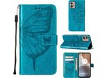 Moto G32 Case, Butterfly Relief Flip Custodia In Pelle Con Slot Per Schede E Stand Per Motorola Moto G32 Blu