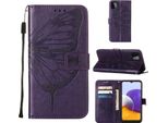 Galaxy A22 5G Case, Butterfly Relief Flip Custodia In Pelle Con Slot Per Schede E Stand Per Samsung Galaxy A22 5G Viola