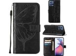 Moto S30 Pro Case, Butterfly Relief Flip Custodia In Pelle Con Slot Per Schede E Stand Per Motorola Moto S30 Pro 5G Nero