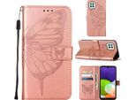Galaxy A22 4G Case, Butterfly Relief Flip Custodia In Pelle Con Slot Per Schede E Stand Per Samsung Galaxy A22 4G Rose Gold