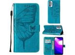 Galaxy A23 4G Case, Butterfly Relief Flip Custodia In Pelle Con Slot Per Schede E Stand Per Samsung Galaxy A23 4G / 5G Blu