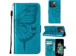 Oneplus 10T 5G Case, Butterfly Emboss Flip Custodia In Pelle Con Slot Per Schede E Supporto Per Oneplus 10T 5G Blu