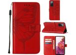 Galaxy S20 Fe 4G Case, Butterfly Relief Flip Custodia In Pelle Con Slot Per Schede E Stand Per Samsung Galaxy S20 Fe 4G / 5G Rosso