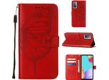 Galaxy A52 4G Case, Butterfly Relief Flip Custodia In Pelle Con Slot Per Schede E Stand Per Samsung Galaxy A52 4G / 5G / A52S 5G Rosso